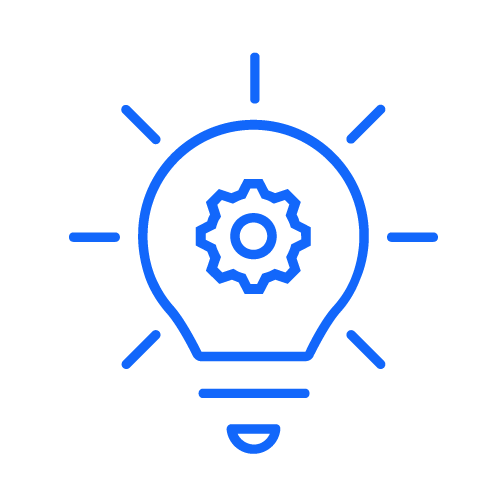icona blu di una lampadina con ingranaggio al'interno