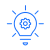 icona blu di una lampadina con ingranaggio al'interno