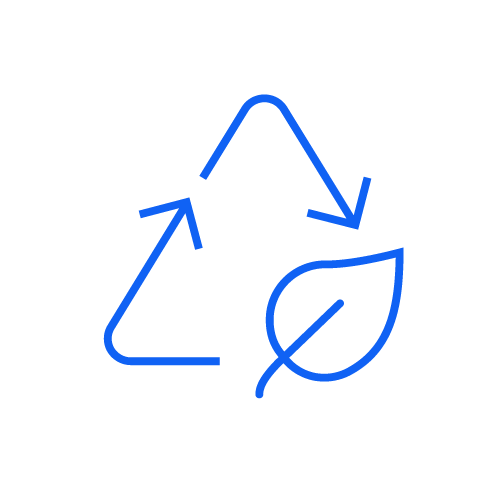 icona sostenibilità con una foglia di colore blu