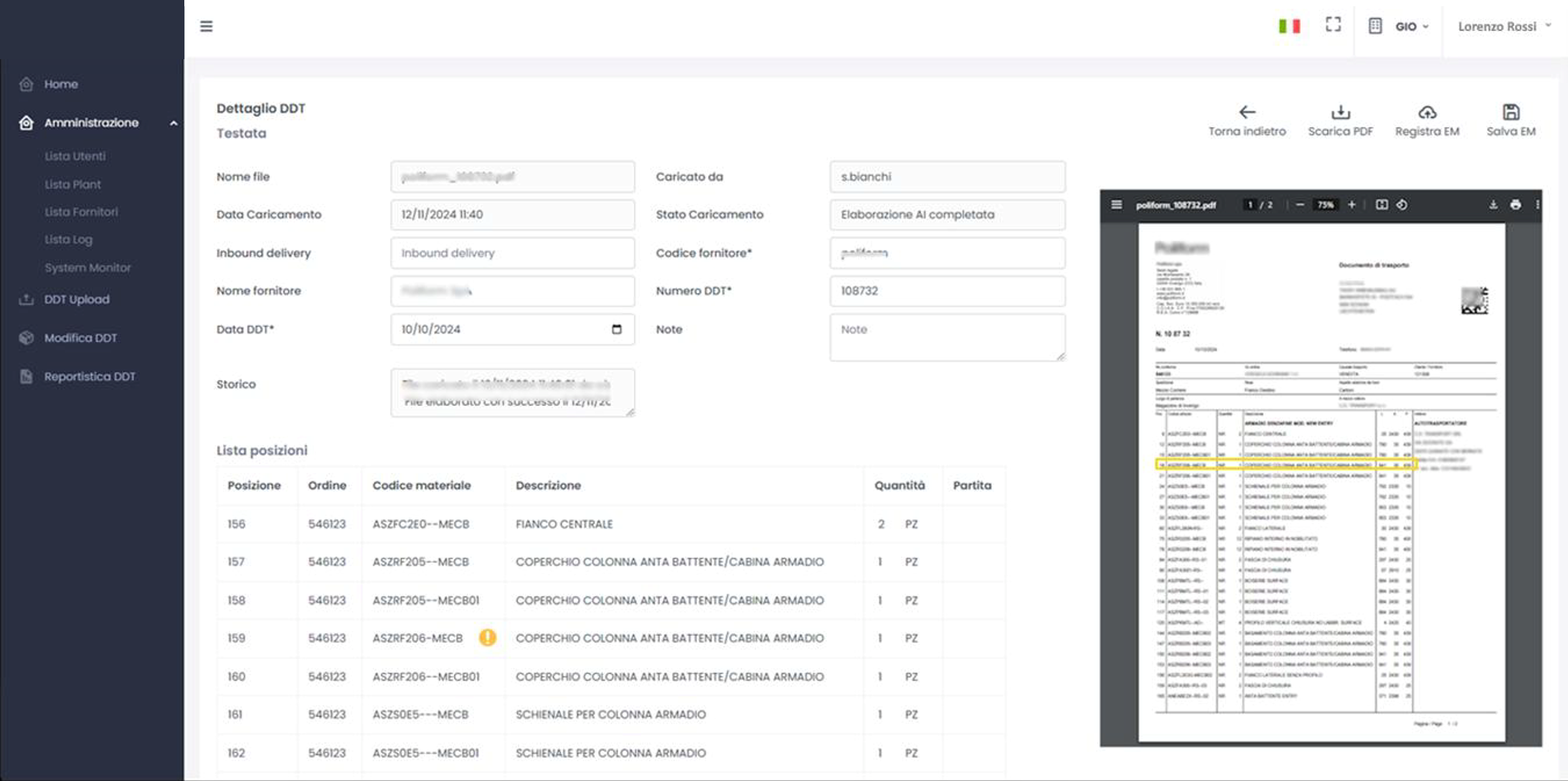 screen della dashboard