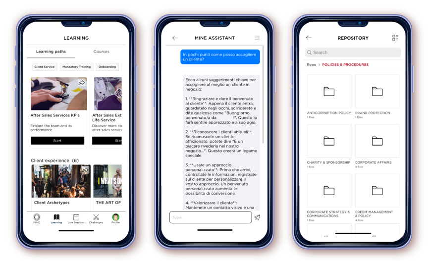screen dell'app che mostrano delle schermate con le funzionalità