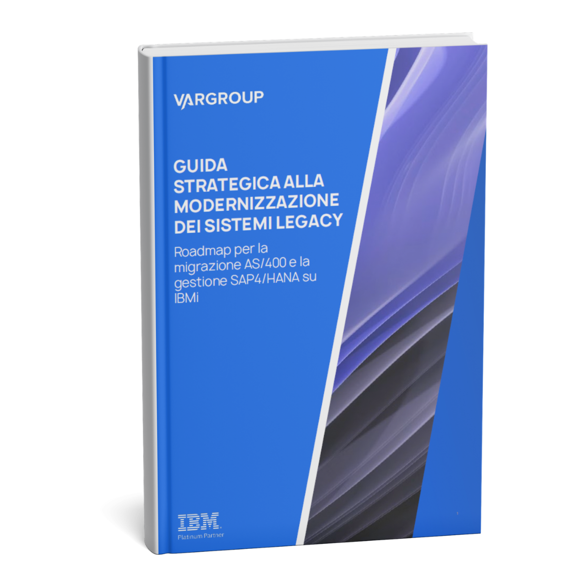 Mockup del whitepaper a forma di libro con titolo sulla copertina e loghi vargroup e ibm