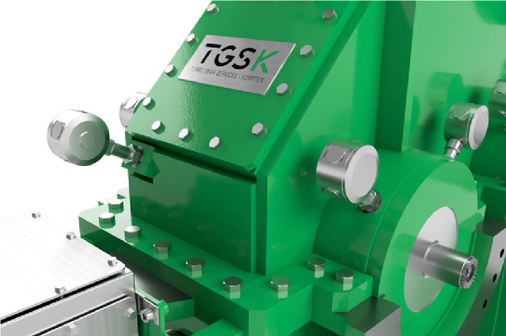 Das Bild zeigt ein präzisionsgefertigtes Industriegetriebe von Turbo Gears Services Kempten (TGSK).