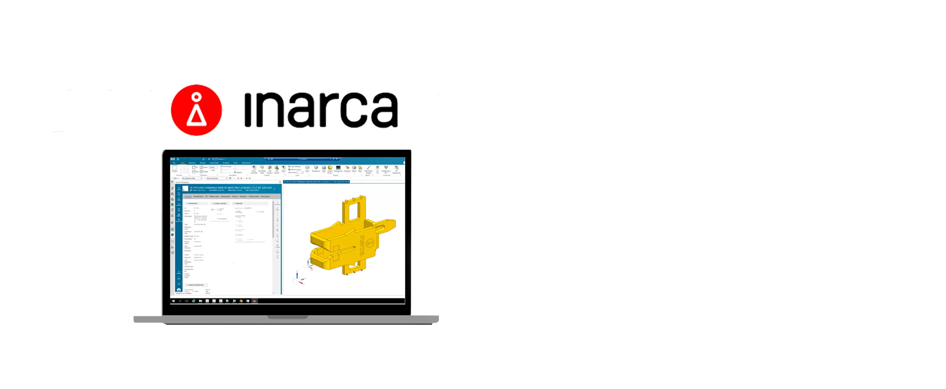 Logo Inarca con visualizzazione di un progetto CAD su un laptop