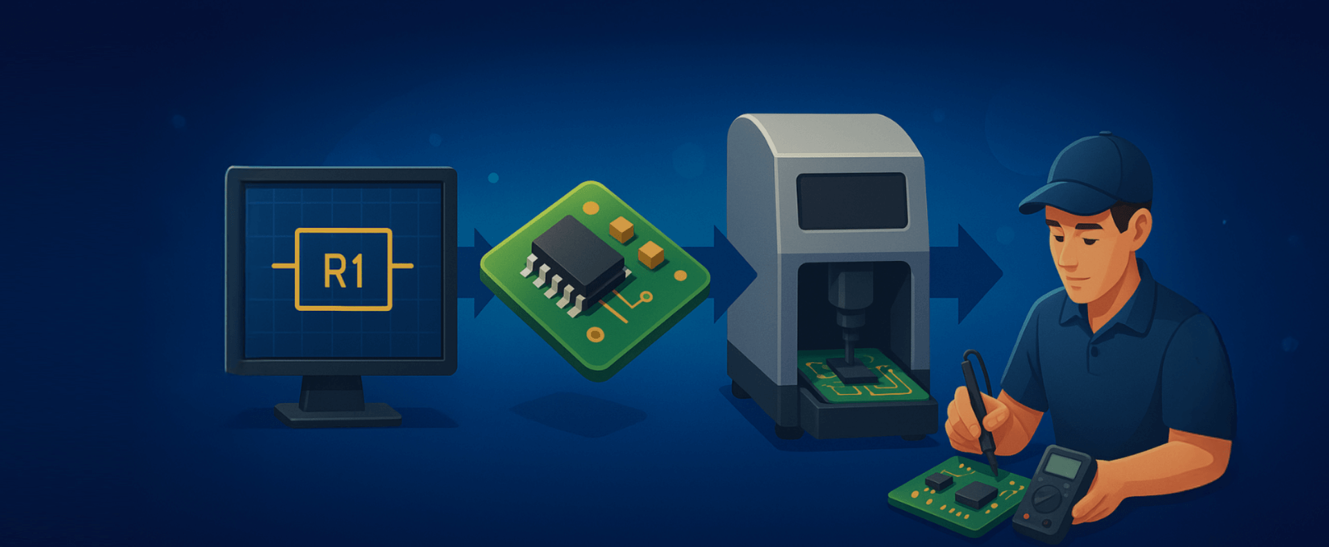 Animazione progettista che crea una scheda elettrica