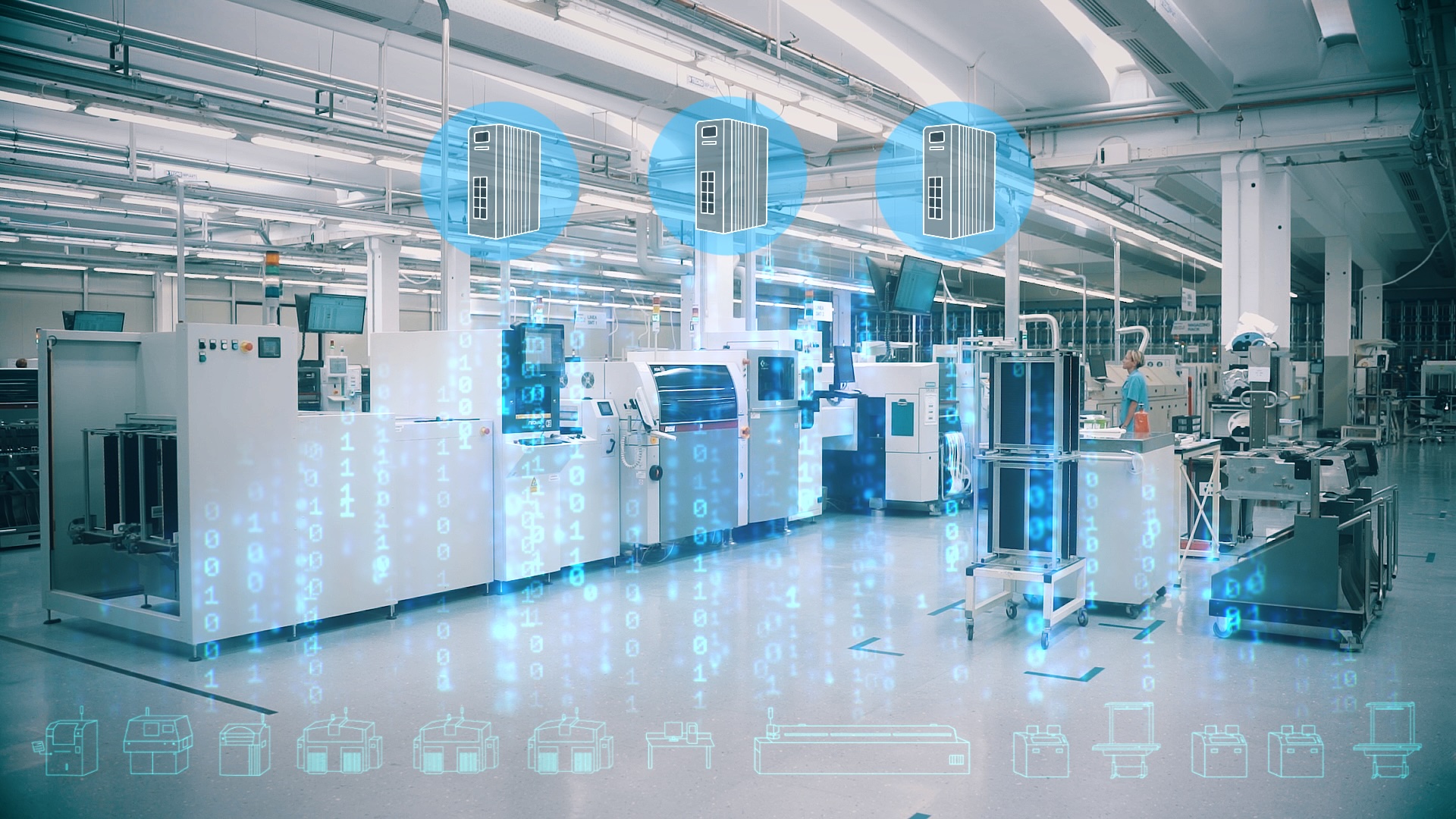 Rappresentazione di un'ambientazione industriale con robot e macchinari automatizzati