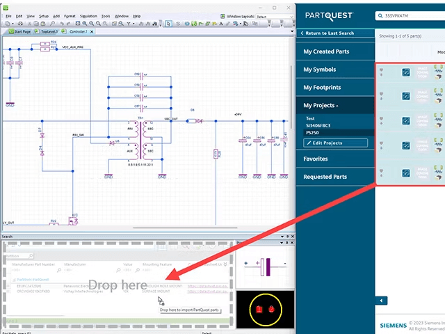 drag and drop di componenti elettronici con partquest
