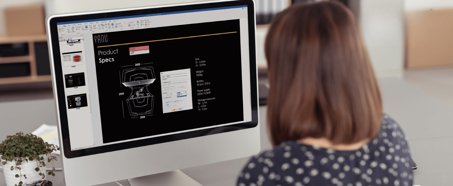 Donna che visualizza le specifiche di un prodotto su un computer