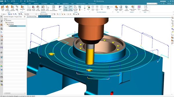 Schermata del software NX CAM per la programmazione di macchine utensili