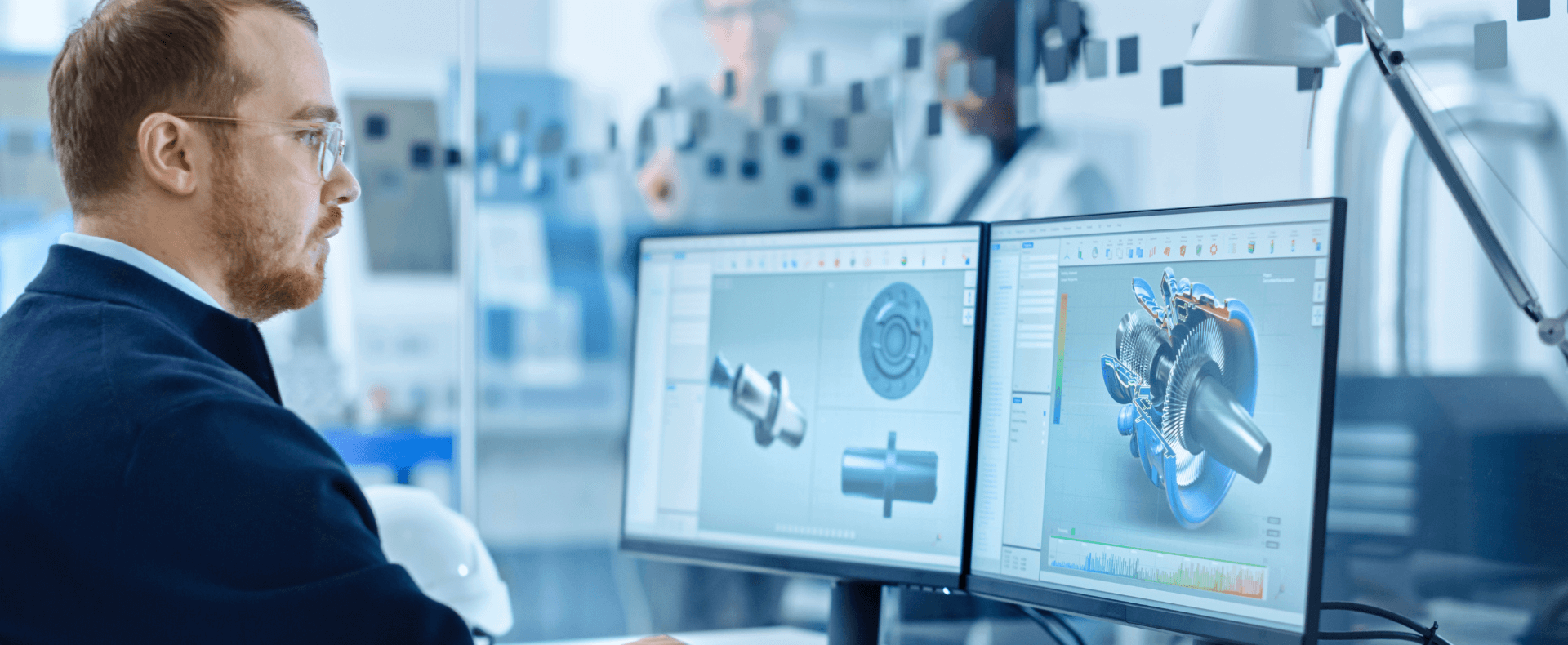 Progettista mentre utilizza il CAD per progettazione di componenti