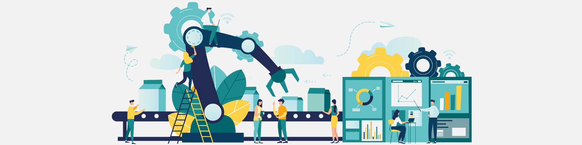 Illustrazione di un braccio meccanico in ambiente industriale