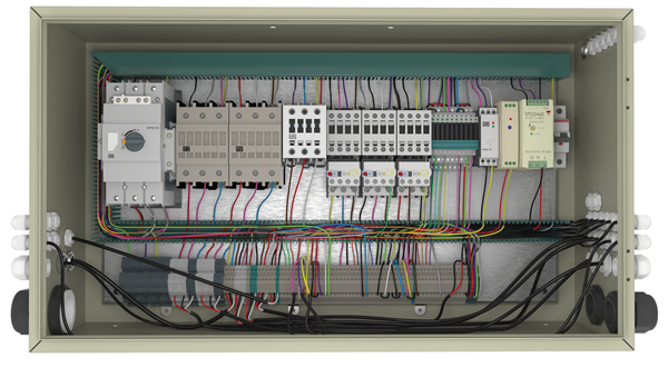 Pannello di controllo elettrico con cablaggio dettagliato
