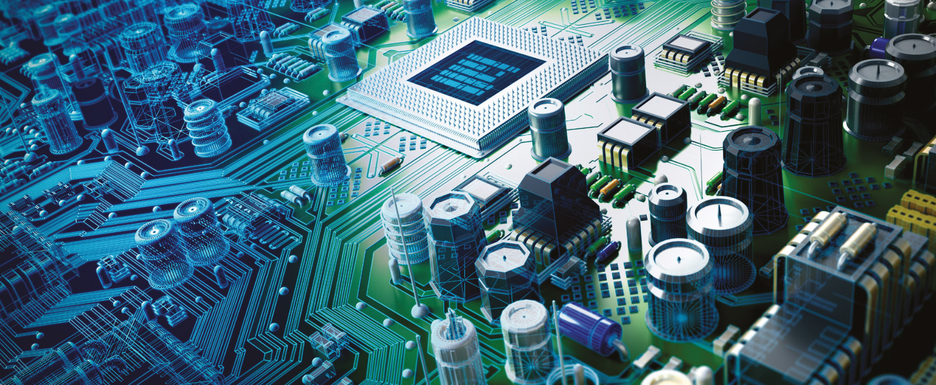 Dettaglio di una scheda elettronica con vari componenti e un microchip centrale