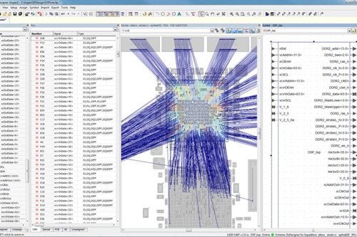 Schermata di un software di progettazione PCB con collegamenti di rete