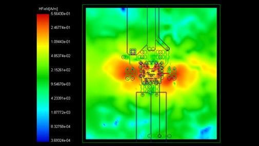 Mappa termica di un circuito elettronico che mostra la distribuzione del calore
