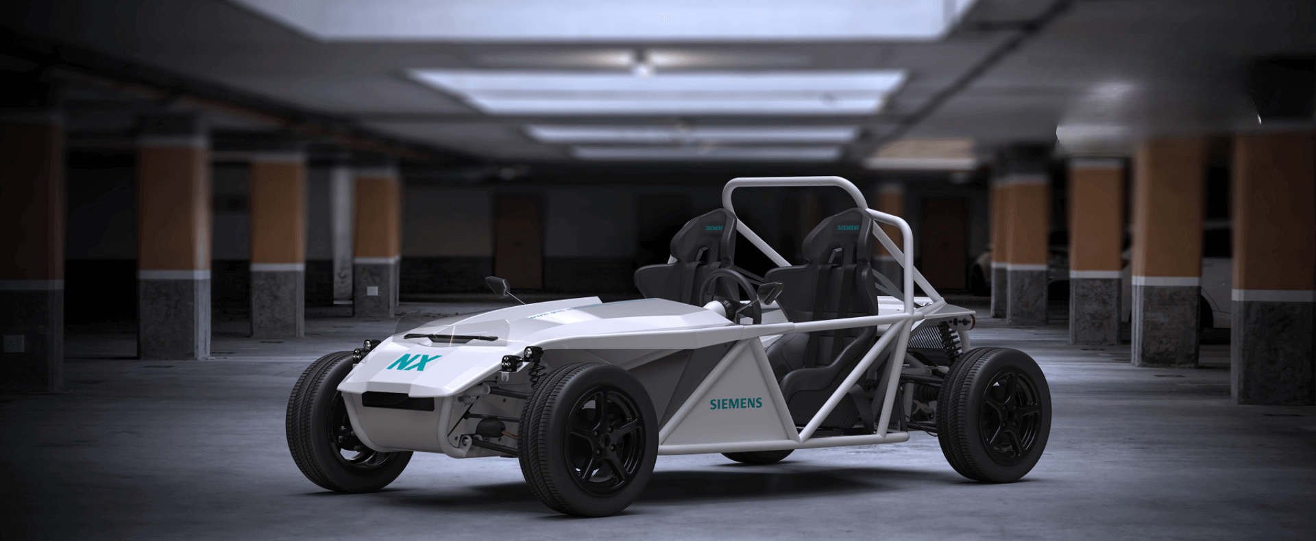 Prototipo di una E-car in un parcheggio coperto