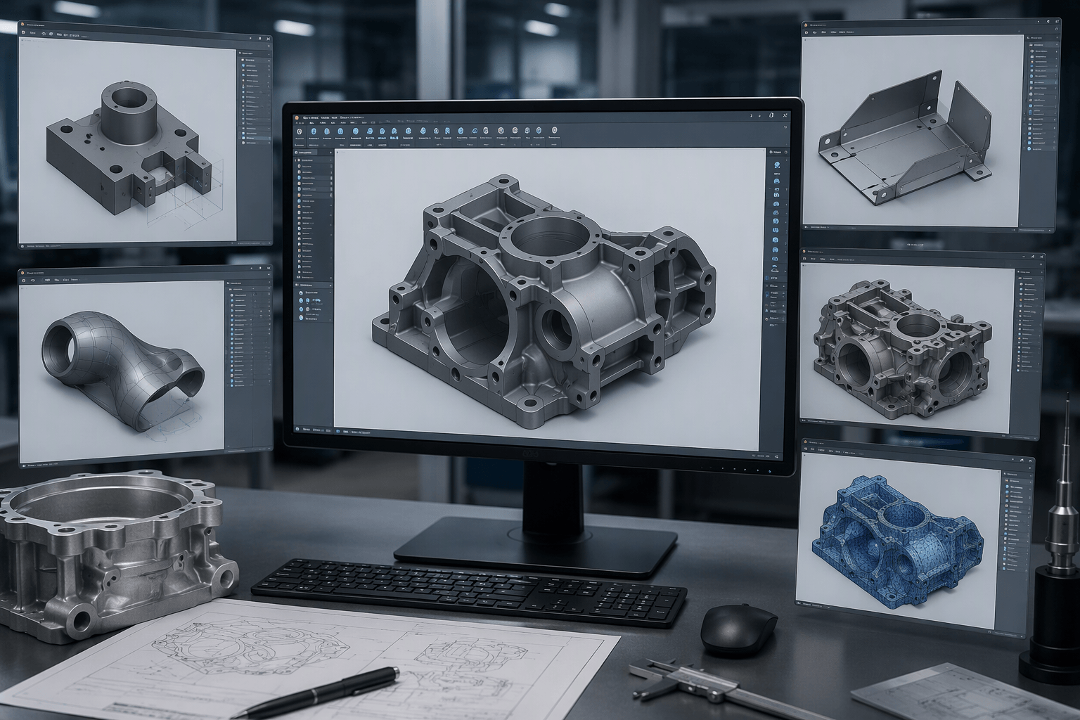Modellazione 3D di un componente meccanico disegnato al computer