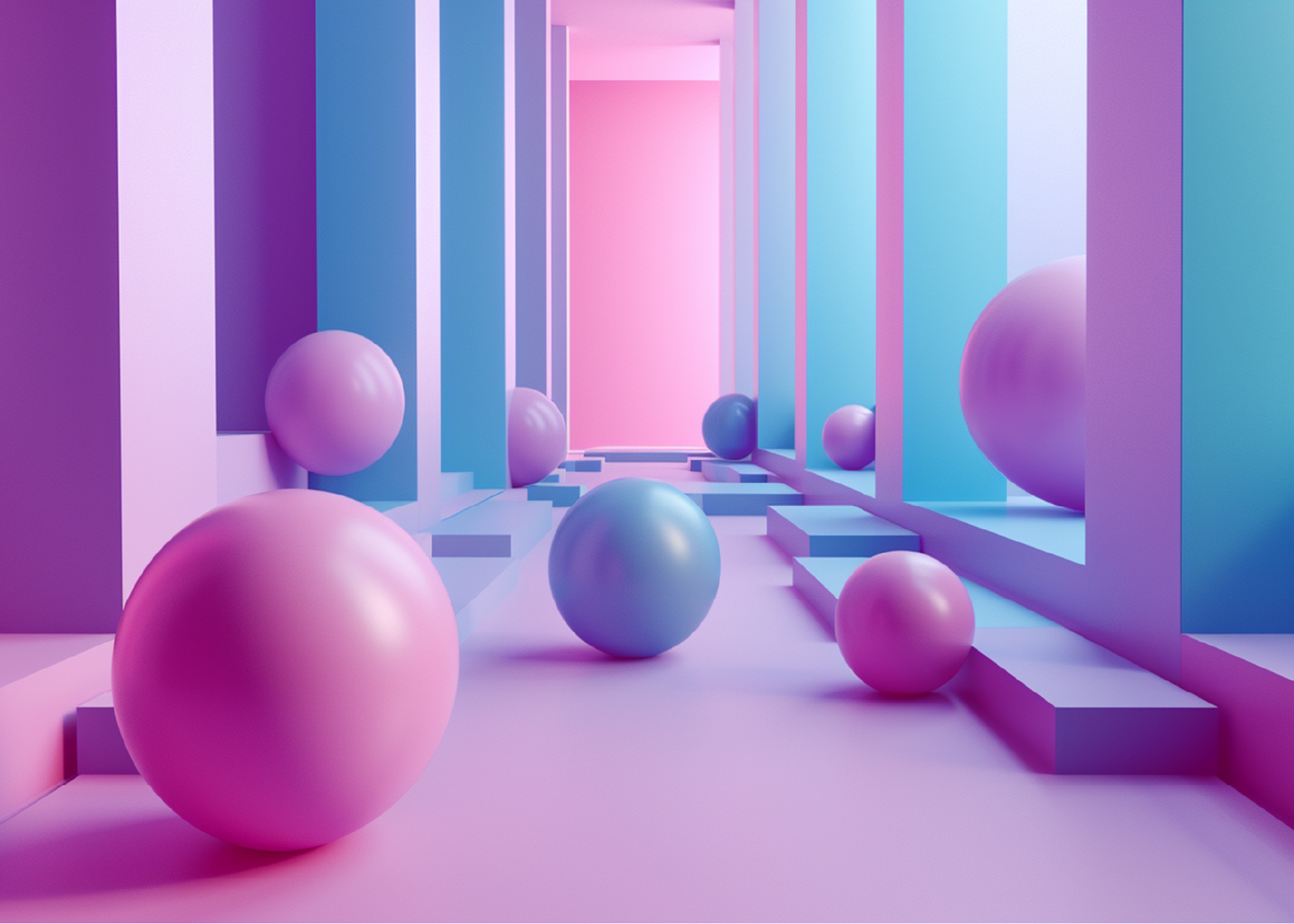 Abstract environment featuring spheres and geometric patterns, serving as a metaphor for the movement of threats and the corporate attack surface