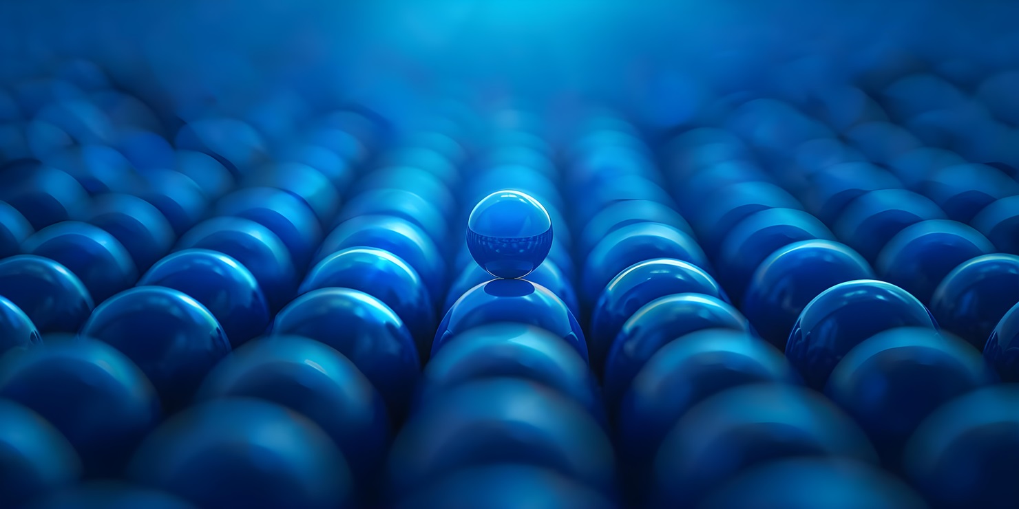 Illustrazione geometrica con sfere allineate che rappresentano la crescita delle minacce di cybersecurity in Italia e le nuove priorità di investimento verso il 2026